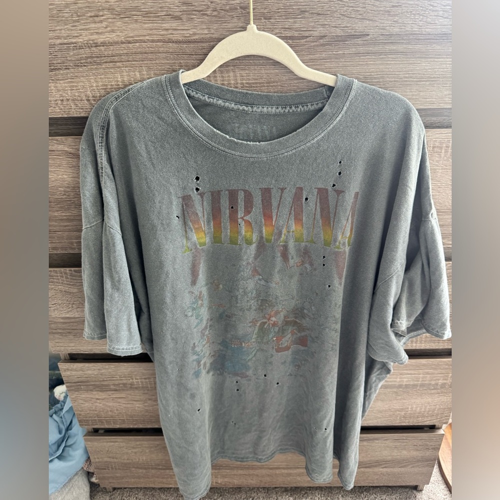 NIRVANA Gray Distressed Tee from urban outfitters